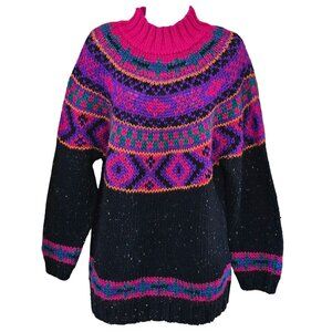 Vintage Ivy Acrylic & Wool Knit Sweater M - Colorful Geometric Pattern